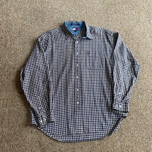 Tommy Hilfiger Navy Plaid Button Down Shirt Size Large